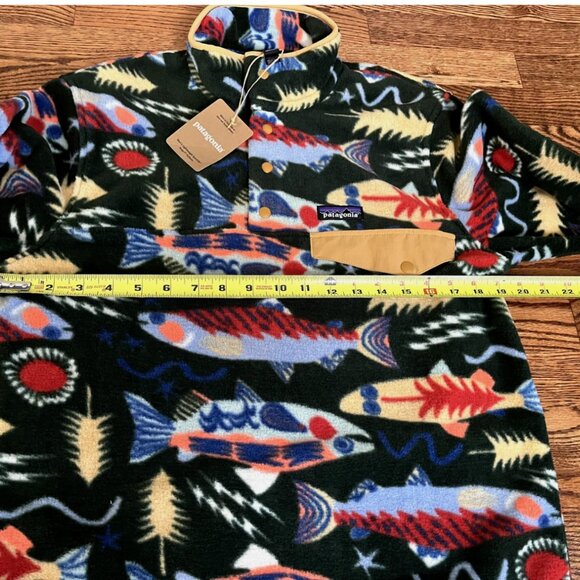 NWT Patagonia Synchilla Snap-T Mens Old Growth Green Salmon Energy size S FISH - Picture 3 of 5